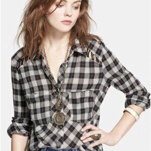 Free People Western Black and White Plaid Button Down – Medium